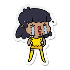 sticker of a cartoon woman crying