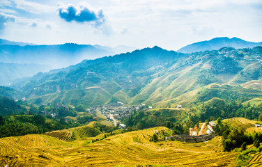 Terraced fields scenery in autumn, Longsheng, China.