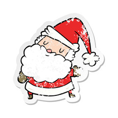distressed sticker of a cartoon santa claus