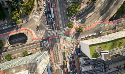 Sao Paulo, Brazil, top view of intersection between the Avenida Paulista and Consolacao street ,...