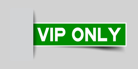 Label square green sticker in word vip only that insert under gray background (vector)