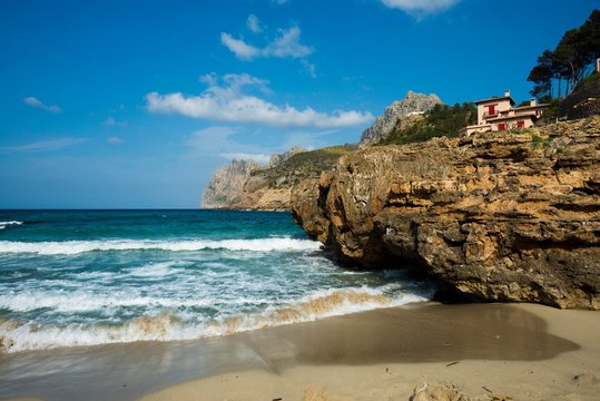 Beach Cala de Sant Vicenc and Cap Formentor, Pollenca, Serra de Tramuntana, Majorca, Balearic Islands, Spain, Europe