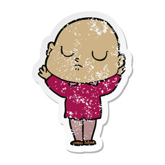 distressed sticker of a cartoon bald man