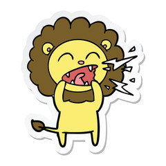 sticker of a cartoon roaring lion