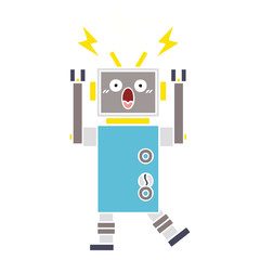 flat color retro cartoon malfunctioning robot