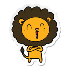 sticker of a laughing lion cartoon