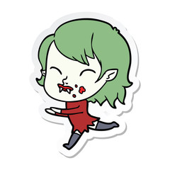 sticker of a cartoon vampire girl with blood on cheek