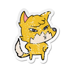 distressed sticker of a clever cartoon fox
