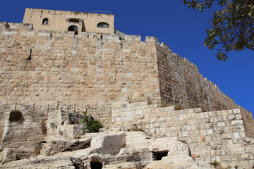 Jerusalem, perimeter wall of the Old City, with archeological ruins
