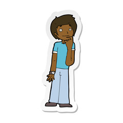 sticker of a cartoon boy wondering
