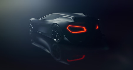 Futuristic hi tech sports car on dark background (3D Illustration)