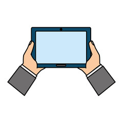 hands holding tablet computer