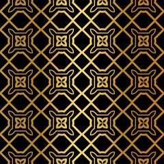 Luxury Pattern Of Abstract Geometric. Seamless Vector Illustration. For Design Greeting Cards, Backgrounds, Wallpaper, Interior Design. Tribal Ethnic Arabic, Fashion Decorative Ornament. Black gold