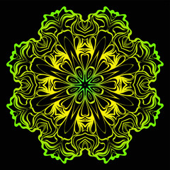 Fashion Print With Mandala Floral Ornament. Vector Illustration. Art Traditional, Islam, Arabic, Indian, Magazine, Elements With Mandala. Black green color
