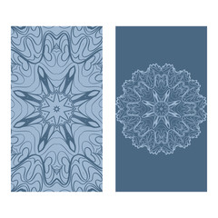 Yoga Card Template With Mandala Pattern. For Business Card, Fitness Center, Meditation Class. Vector Illustration. Patel blue color