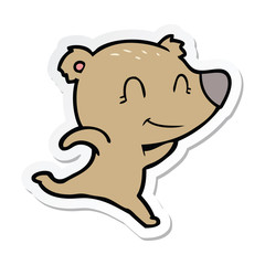 sticker of a friendly bear running cartoon