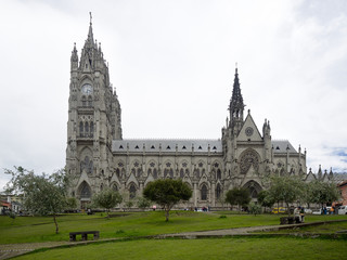 Fototapeta na wymiar The Basilica of the National Vow (Basílica del Voto Nacional), Quito, Ecuador, is a Roman Catholic church located in the historic center. It is the largest neo-Gothic basilica in the Americas.