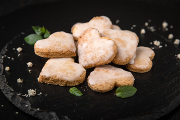 Typical french hearts cookies. Fresh, crispy and airy dessert. Confectionery assortment. 