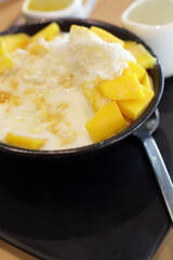 mango fruit topping on sweet iced tasty