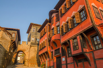 Obraz premium Beautiful street in medieval part of the city Plovdiv, Bulgaria