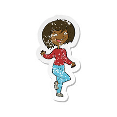 retro distressed sticker of a cartoon laughing woman