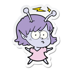 sticker of a cartoon alien girl