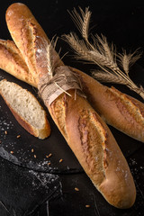 Freshly baked delicious baguette bread Homebaked. Useful, tasty, nutritious.