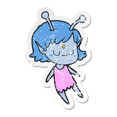 distressed sticker of a cartoon alien girl