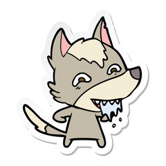 sticker of a cartoon hungry wolf