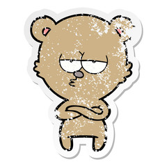 distressed sticker of a bored bear cartoon