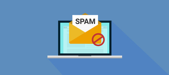 envelope with document, spam alert and skull icon. Virus, malware, email fraud, e-mail spam, phishing scam, hacker attack concept. Trendy flat design graphic with long shadow. 