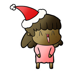gradient cartoon of a woman wearing santa hat