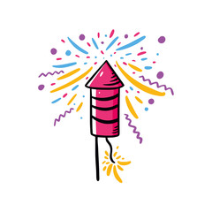 Firecracker hand drawn vector illustration. Cartoon style. Isolated on white background.