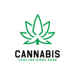 Monoline Green Plant Cannabis Logo Vector Graphic Design