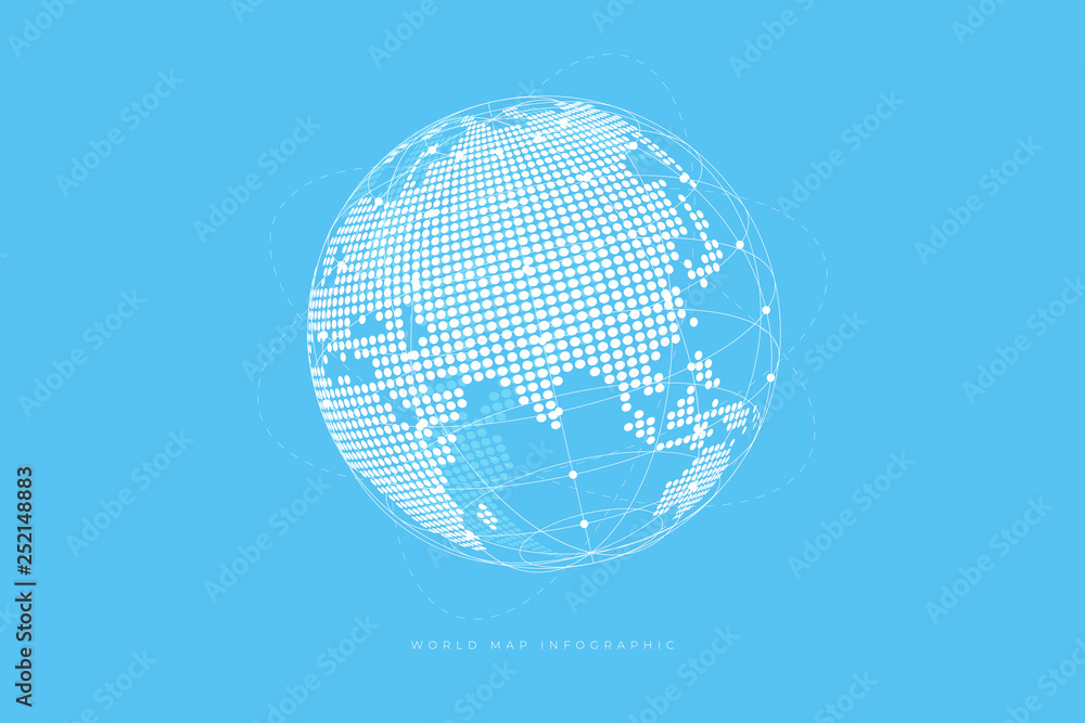 Aufkleber simple globe shape, world map created from dots on blue background. global connection concept.