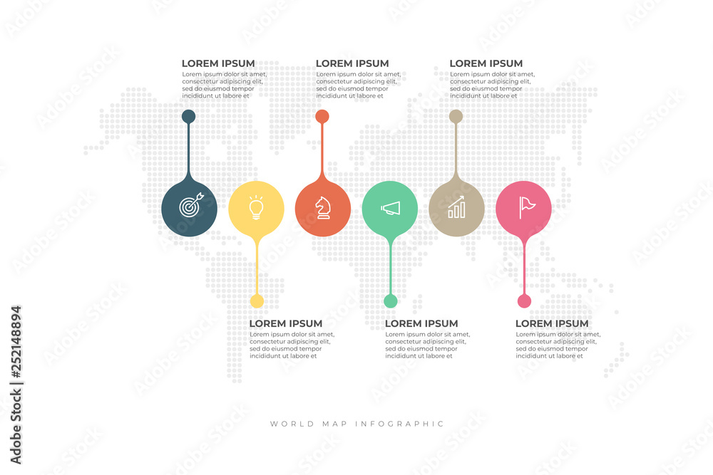 Poster 6 colorful elements with place for text. minimal infographic design layout.