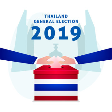 Thai General Election 2019, Hand Putting Voting Paper In The Ballot Box.