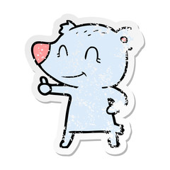 distressed sticker of a cartoon bear giving thumbs up sign
