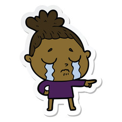 sticker of a cartoon crying woman