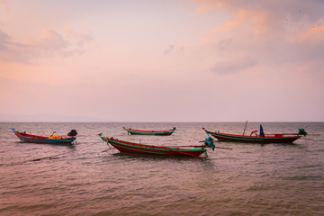 Four Boats Floating in Thailand Sunrise