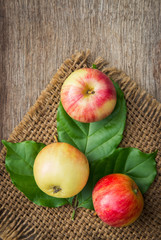 Organic apple on sack for healthy eating 