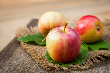 Organic apple on sack for healthy eating 