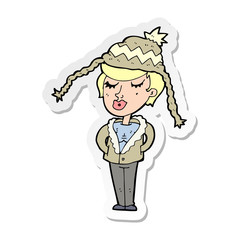 sticker of a cartoon woman wearing winter hat