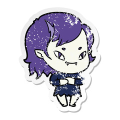 distressed sticker of a cartoon friendly vampire girl
