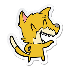 sticker of a laughing fox cartoon