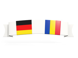 Banner with two square flags of Germany and romania