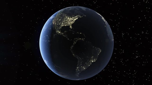 Realistic 3d animated earth showing the borders of the country Namibia and the capital Windhoek in 4K resolution at night