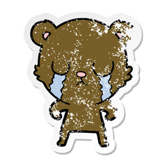 distressed sticker of a crying cartoon bear