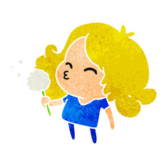 retro cartoon of cute kawaii girl