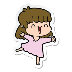 sticker of a cartoon happy girl